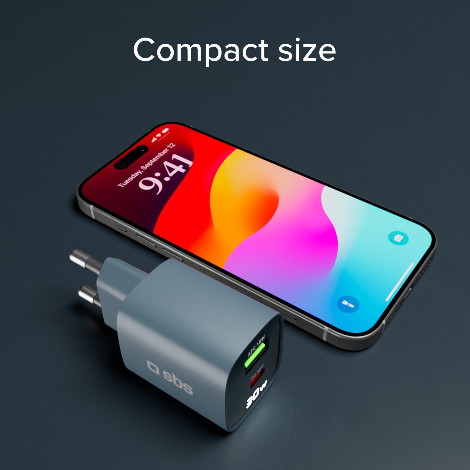 Caricabatterie da muro, schermo LCD, 1 uscita USB-C PD 30W, 1 uscita USB-A 18W