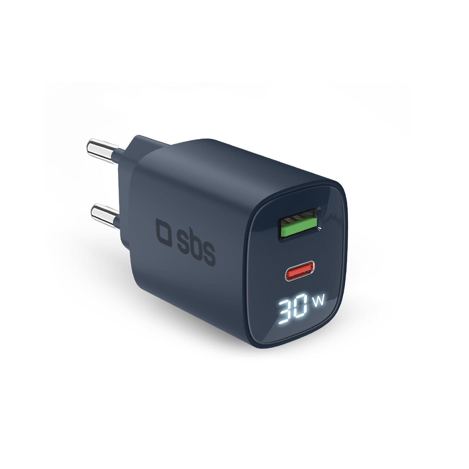 Caricabatterie da muro, schermo LCD, 1 uscita USB-C PD 30W, 1 uscita USB-A 18W