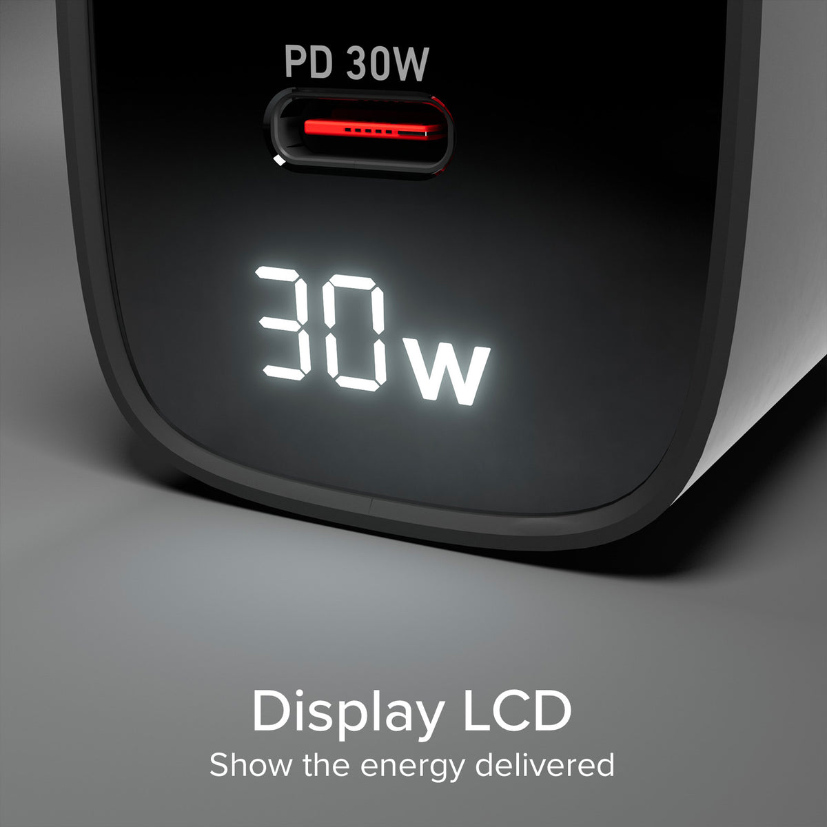 Caricabatterie da muro, schermo LCD, 1 uscita USB-C PD 30W, 1 uscita USB-A 18W