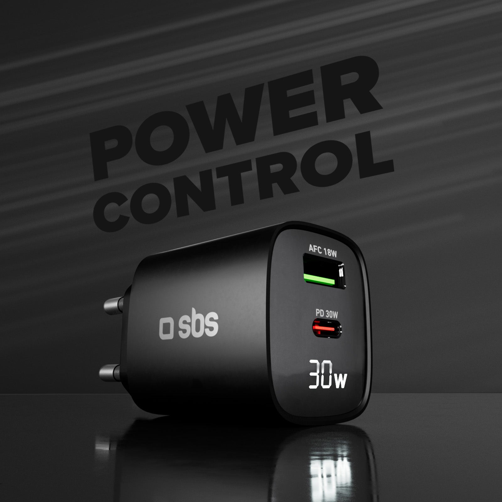 Caricabatterie da muro, schermo LCD, 1 uscita USB-C PD 30W, 1 uscita USB-A 18W