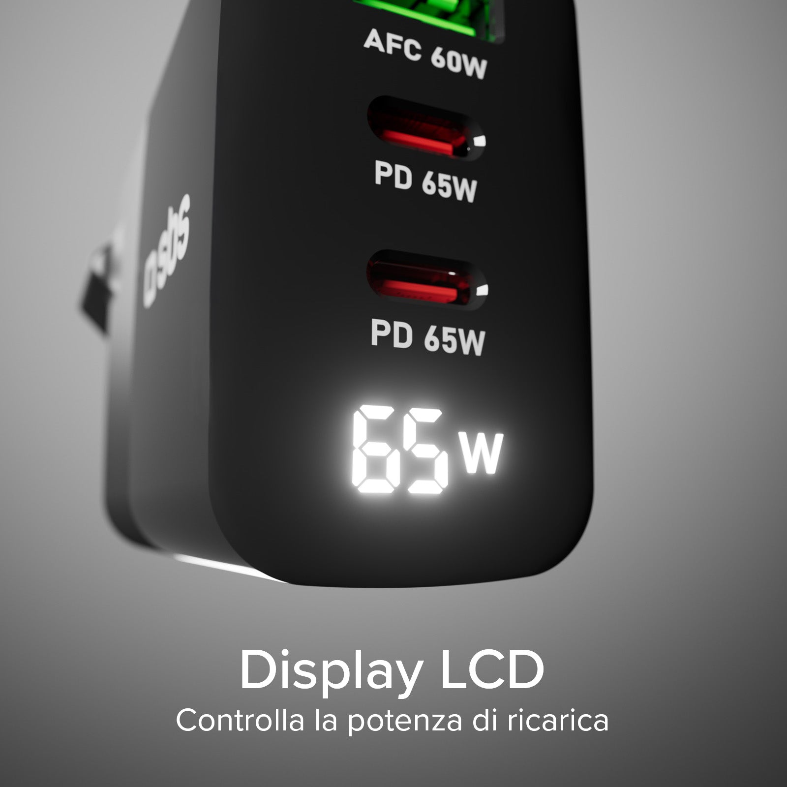 Cargador 65 W con pantalla LCD, 2 salidas USB-C Power Delivery y 1 USB-A Adaptative Fast Charge