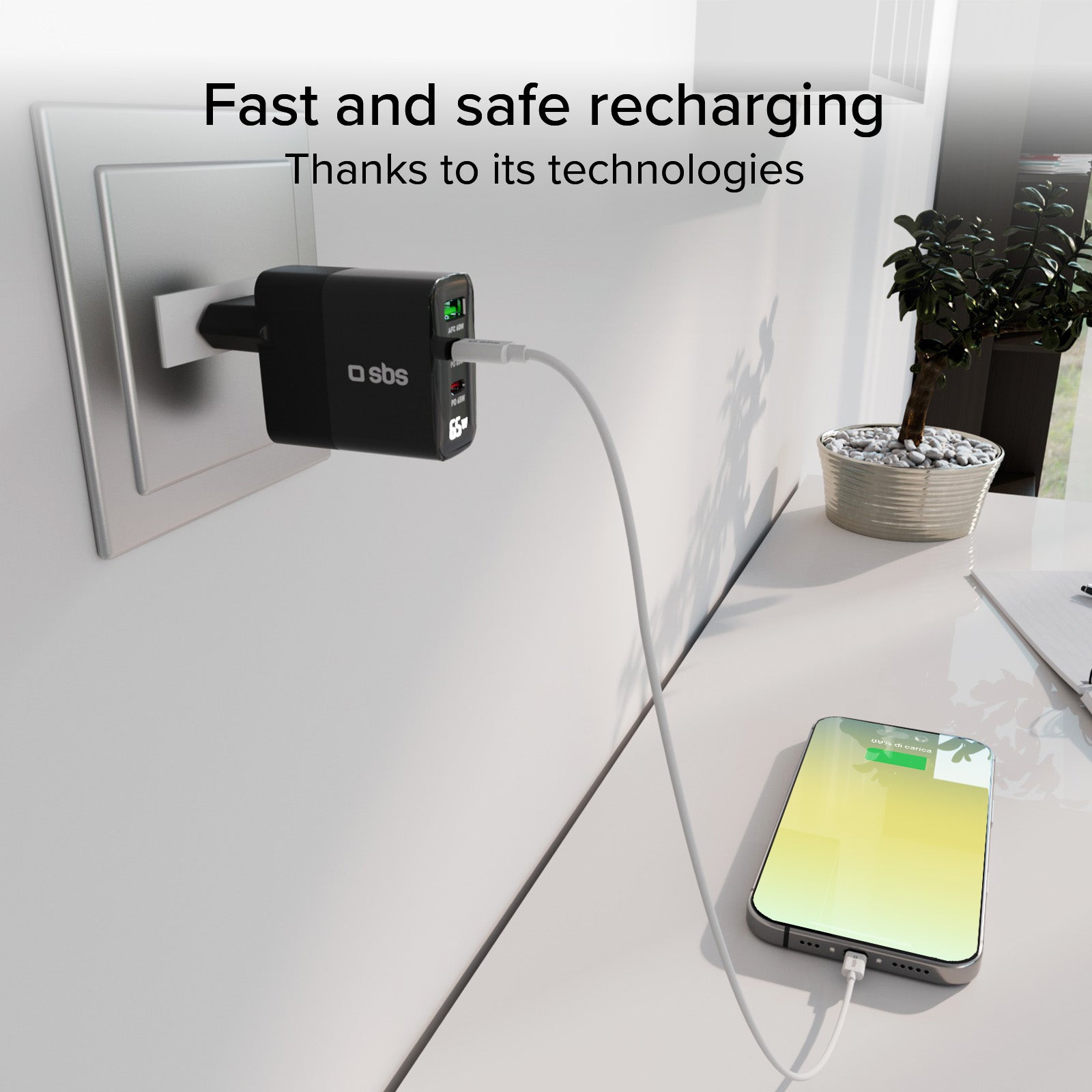Cargador 65 W con pantalla LCD, 2 salidas USB-C Power Delivery y 1 USB-A Adaptative Fast Charge