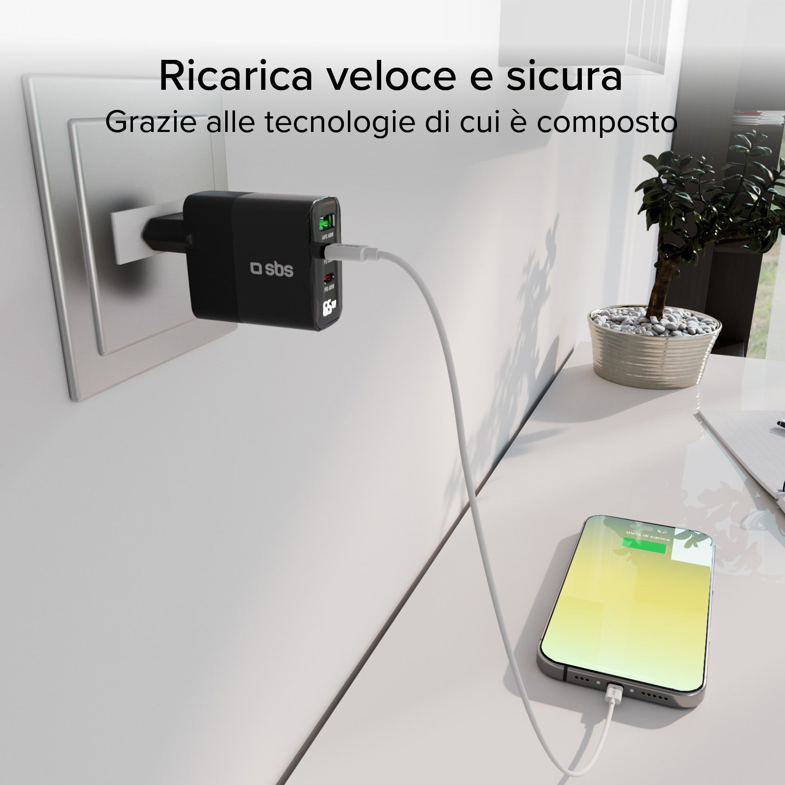 Cargador 65 W con pantalla LCD, 2 salidas USB-C Power Delivery y 1 USB-A Adaptative Fast Charge