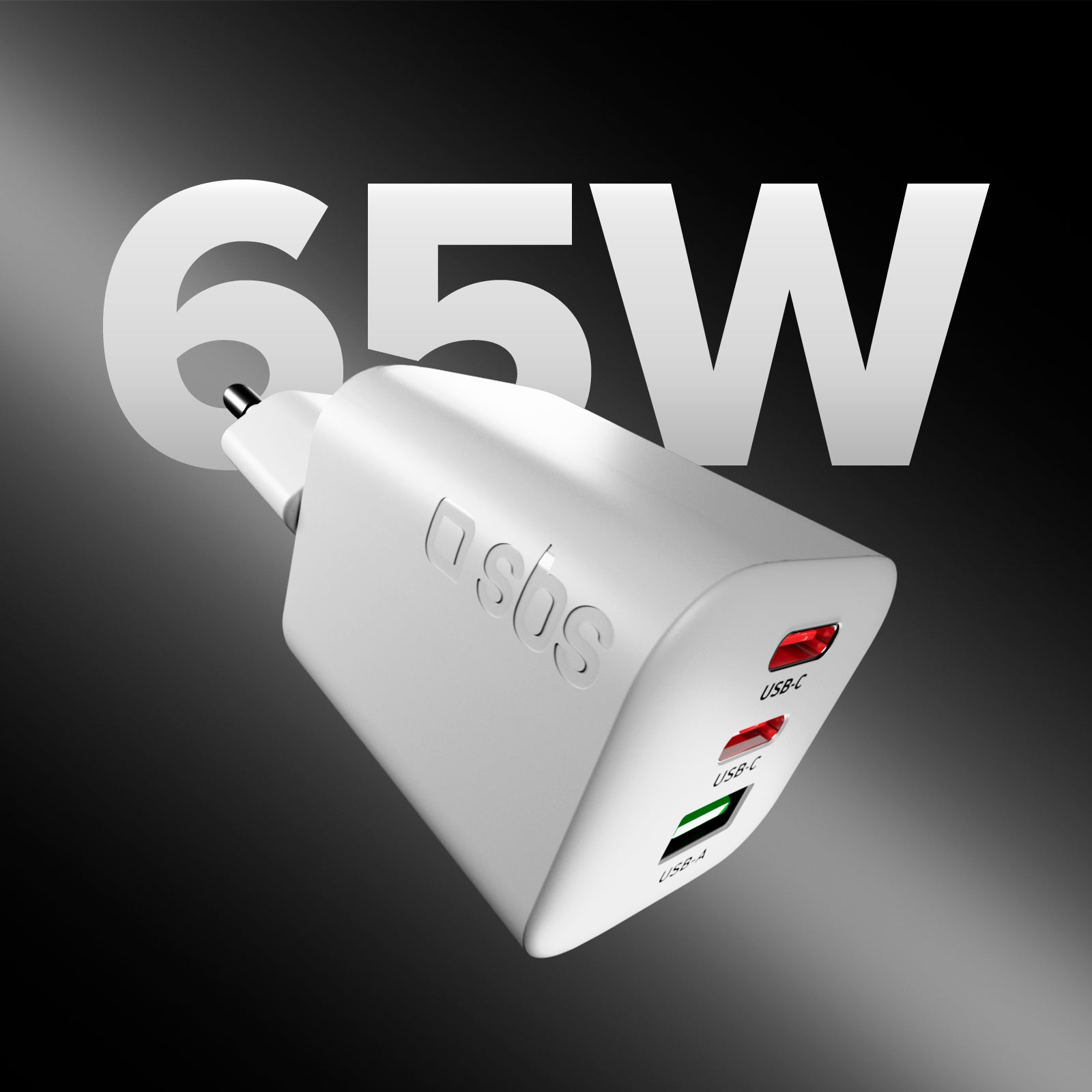 Caricatore 65W GaN con 2 USB‑C e USB‑A