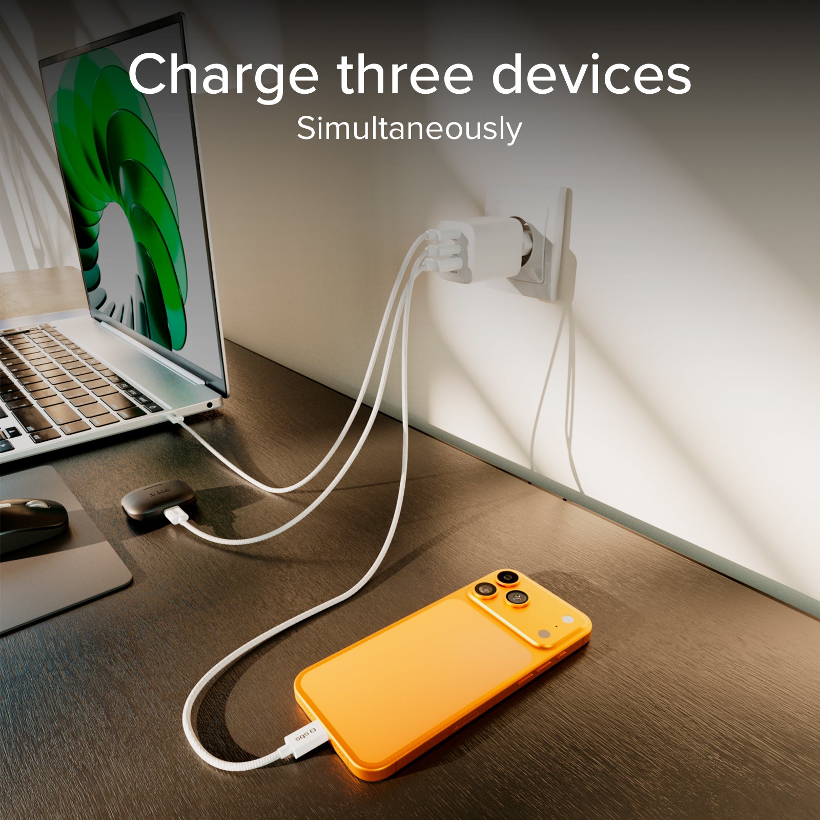 Cargador de pared GaN de 65W con 2 USB-C Power Delivery y USB-A para portátil, smartphone y tablet