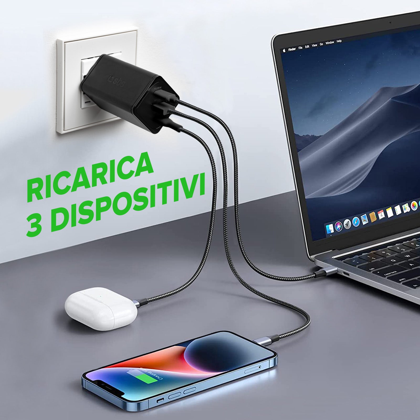 Caricatore caricabatterie GaN da 65 Watt con Power Delivery (PD)