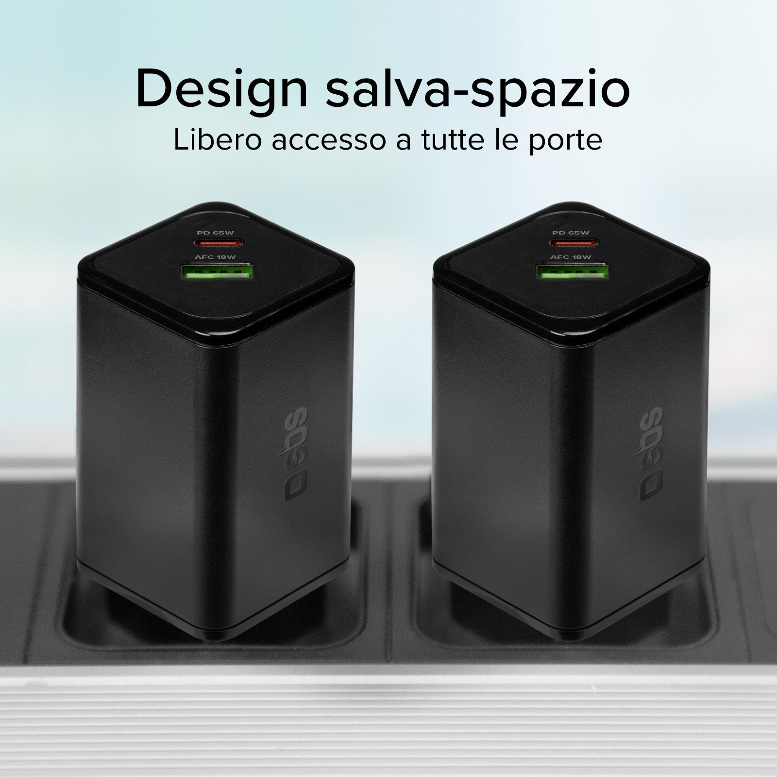 Cargador de pared GaN de 65 vatios con 1 USB-C Power Delivery y 1 USB-A Adaptive Fast Charge