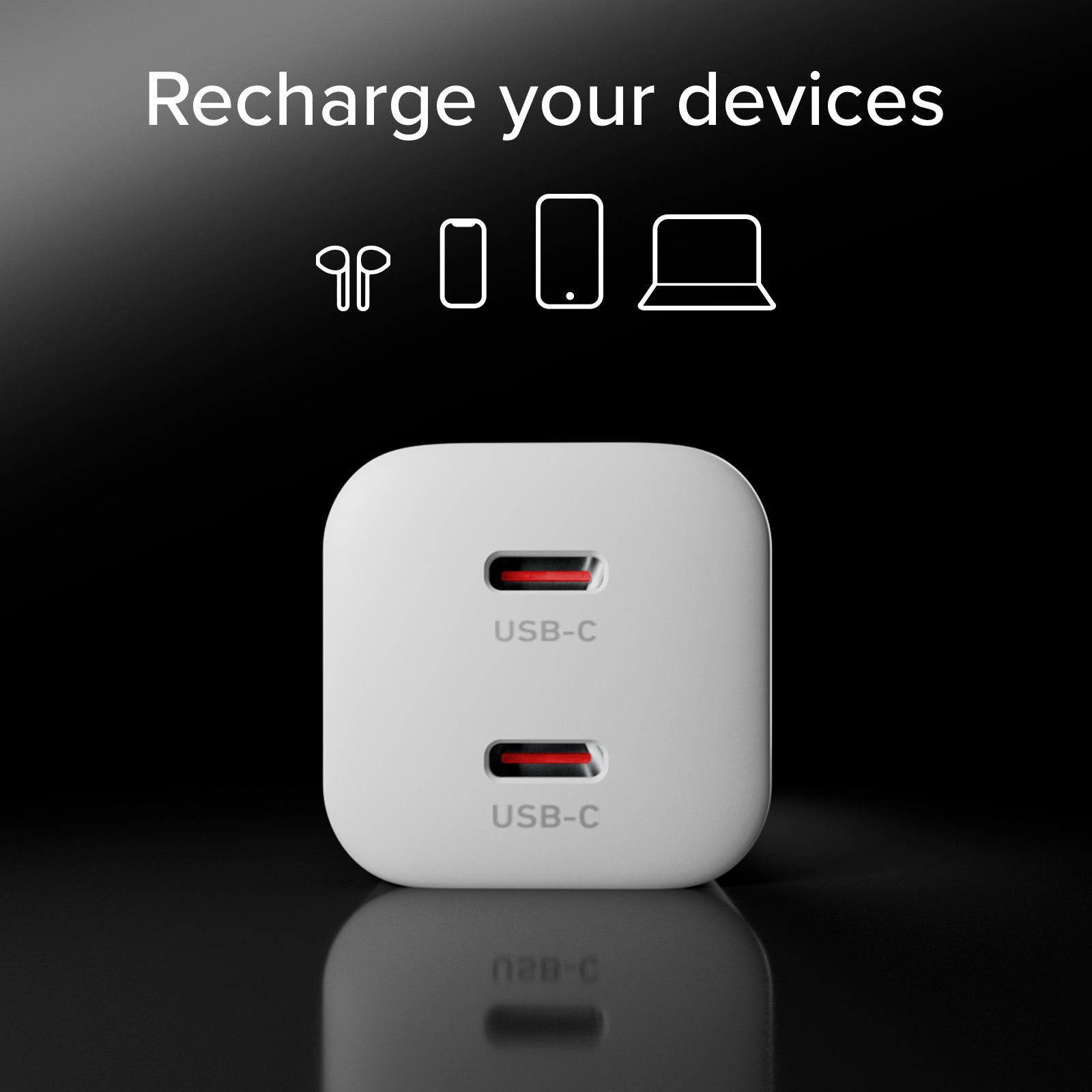 Kit con mini cargador de pared 100W GaN con 2 puertos USB-C + cable USB-C de 1,5 m