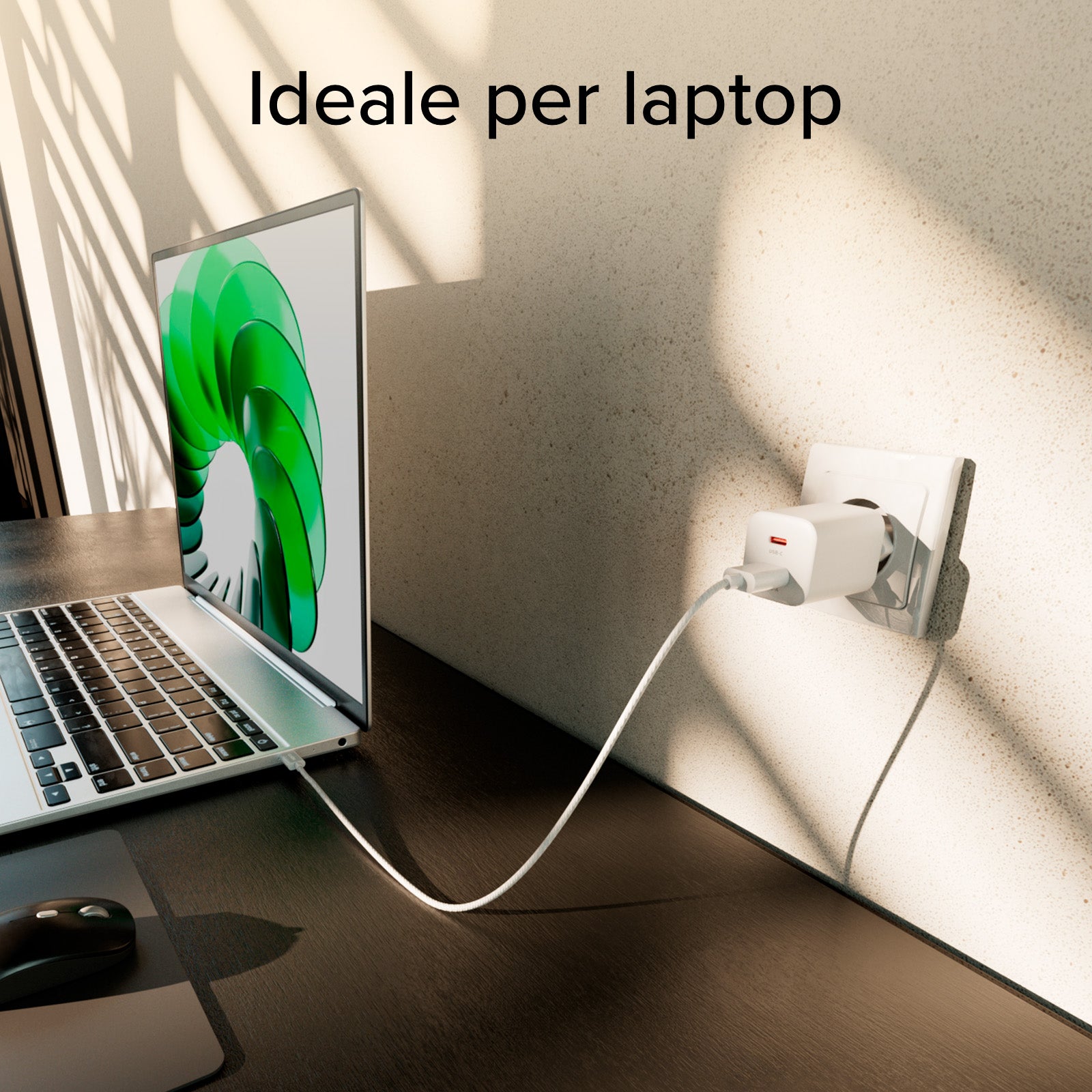 Kit con mini cargador de pared 100W GaN con 2 puertos USB-C + cable USB-C de 1,5 m