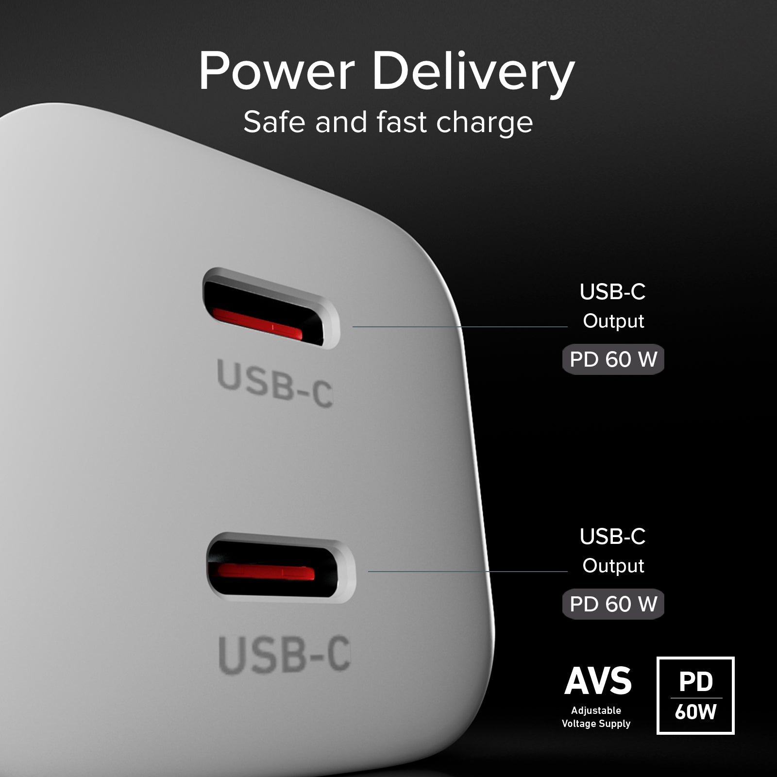 Kit caricatore da parete 60W PD e AVS, 2 porte e cavo USB-C 1,5 m
