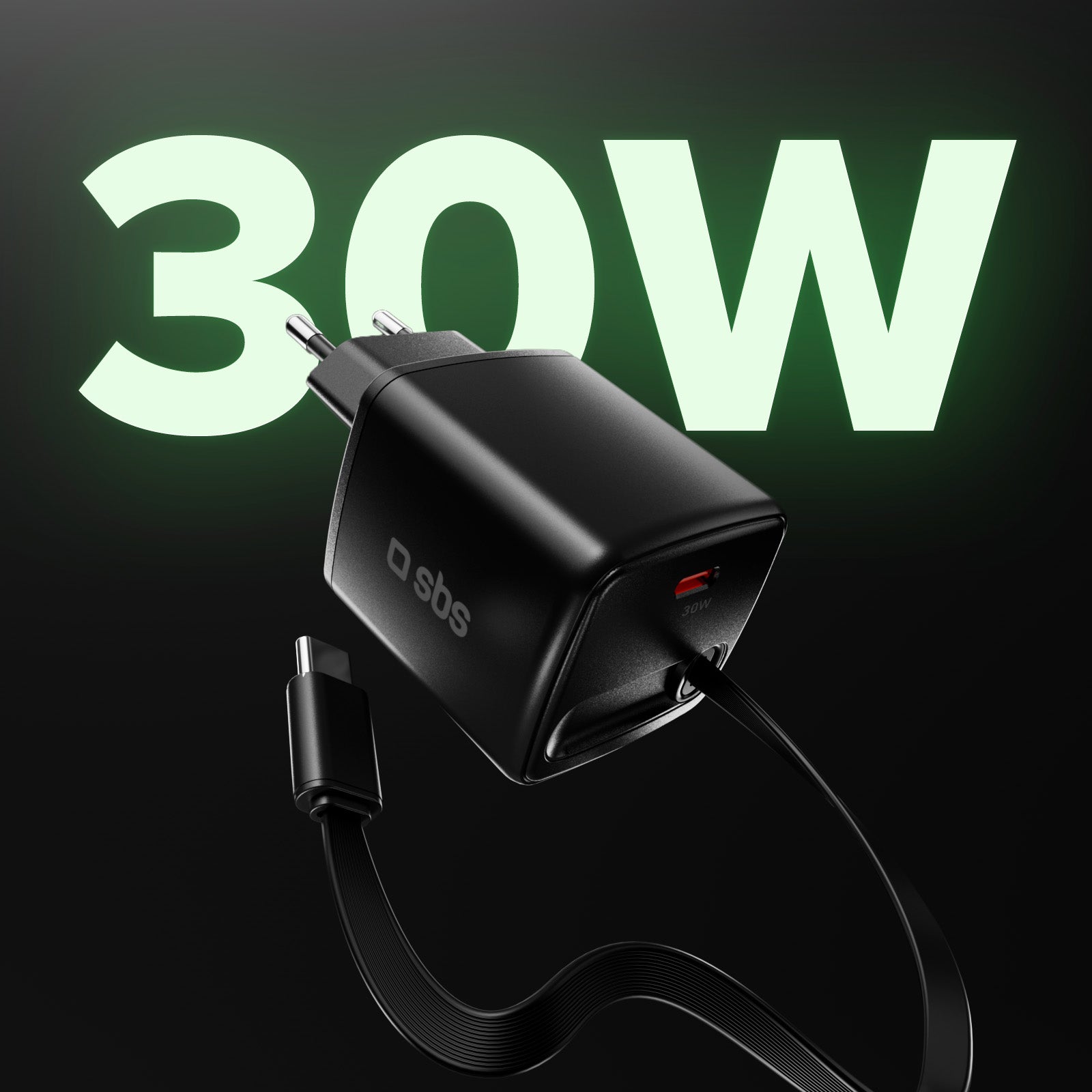 30 W USB-C GaN charger with retractable cable