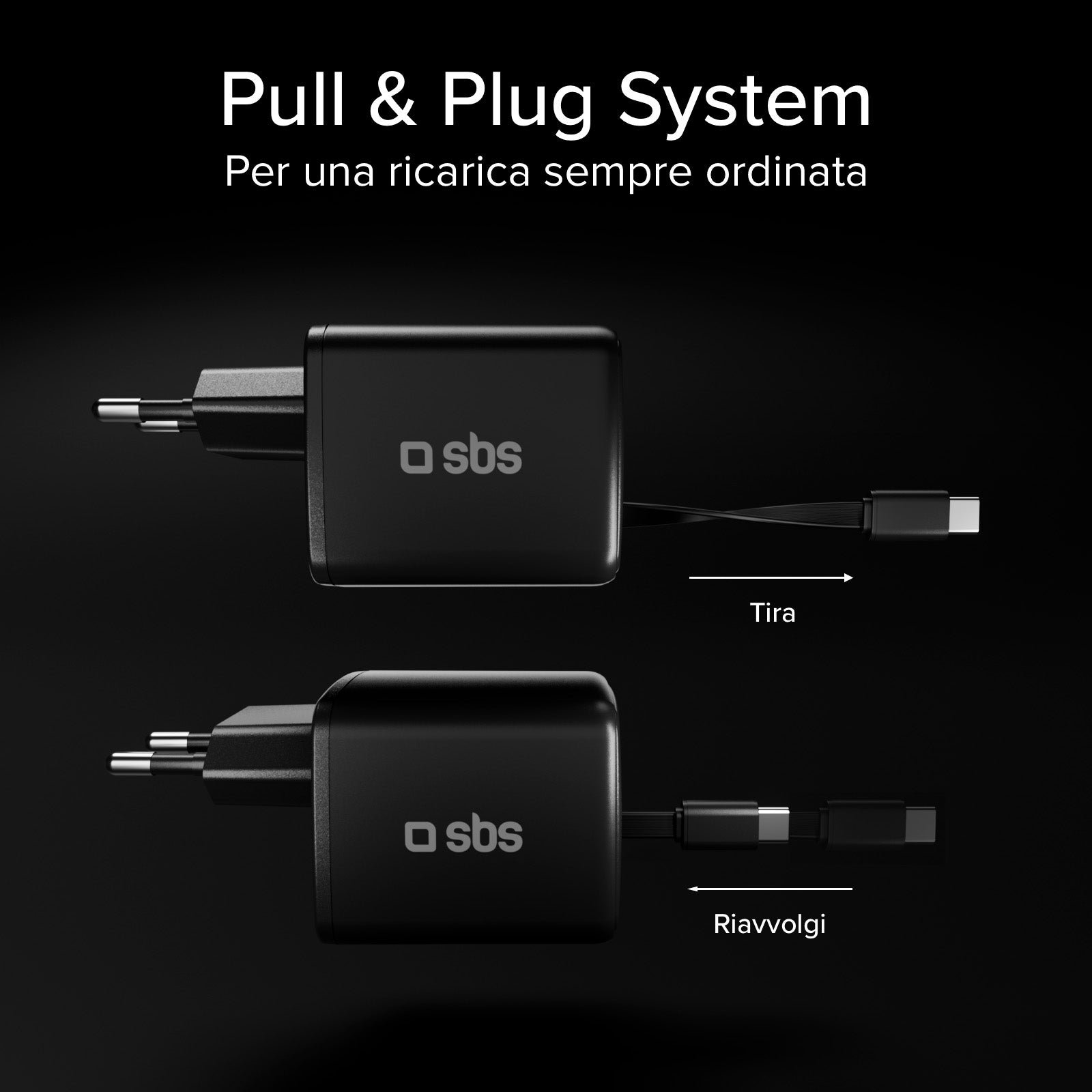Cargador GaN USB-C 30 W con cable retráctil