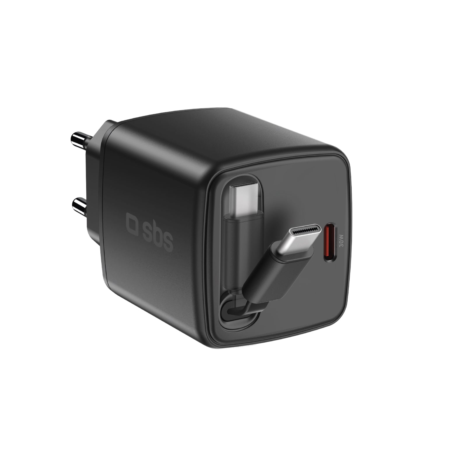 Caricatore GaN USB-C 30 W con cavo retrattile