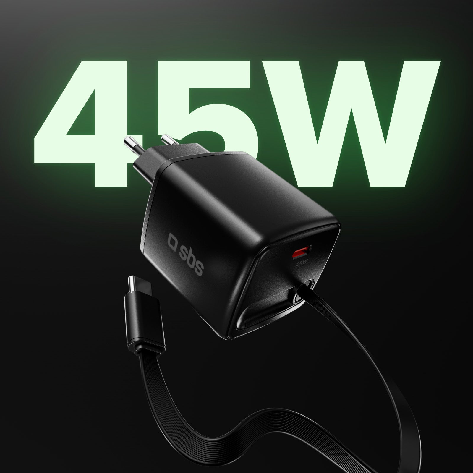 Caricatore USB-C 45 W con cavo integrato retrattile GaN