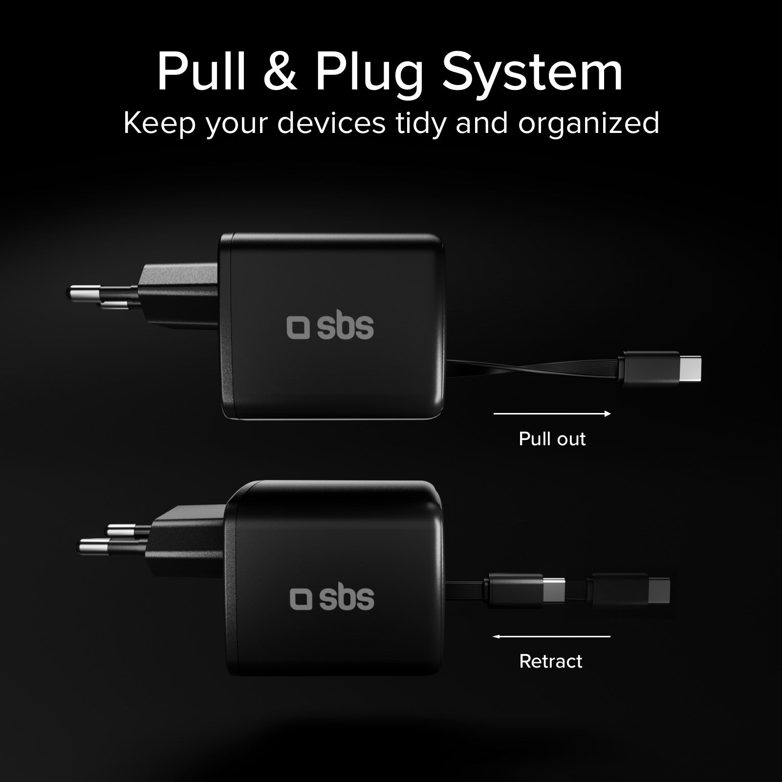 Chargeur USB-C 45 W avec câble rétractable GaN