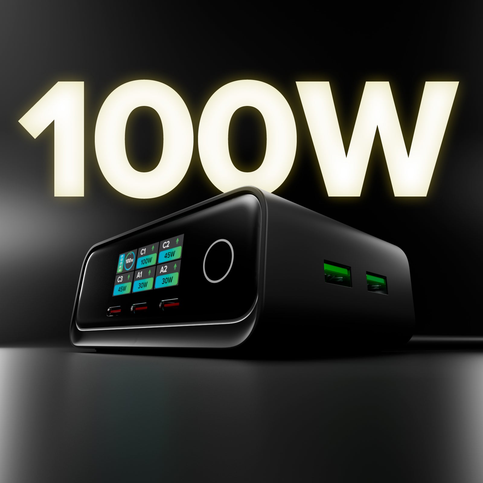 Stazione ricarica 100W PD con display TFT, 3 USB-C e 2 USB-A per laptop