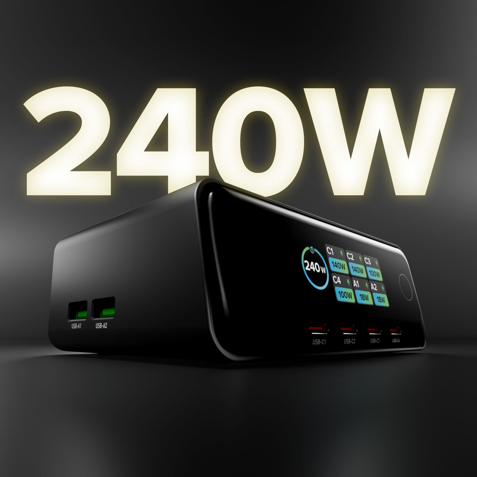 Station de charge de bureau 240W avec 6 ports et TFT Display