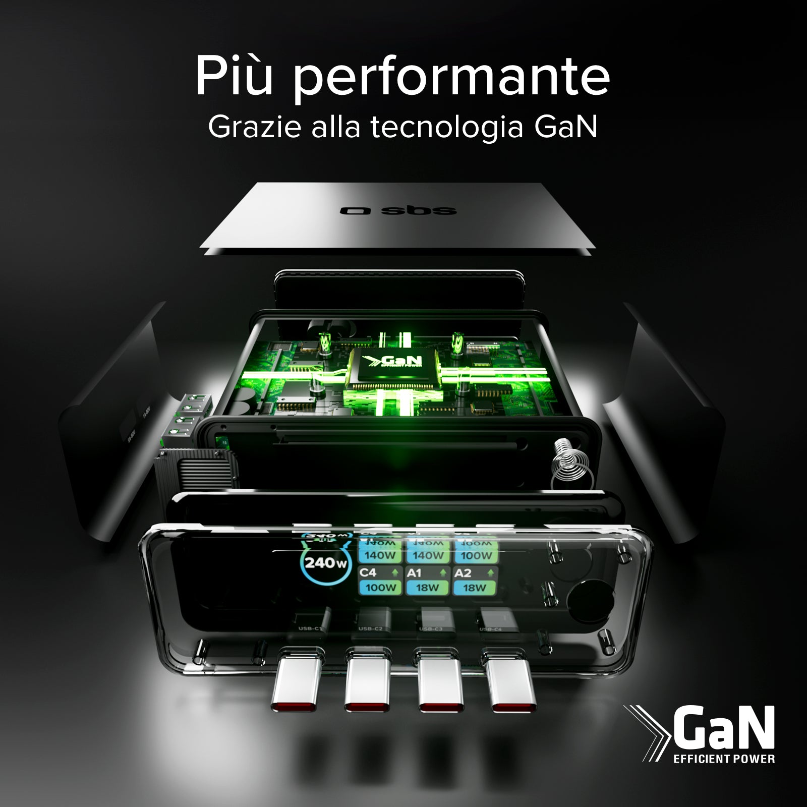 Stazione ricarica da scrivania 240W con 6 porte e display TFT