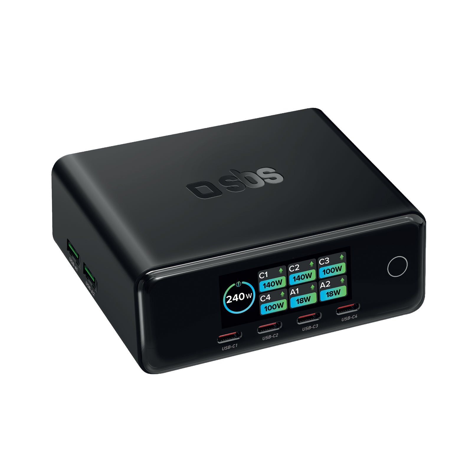 Stazione ricarica da scrivania 240W con 6 porte e display TFT