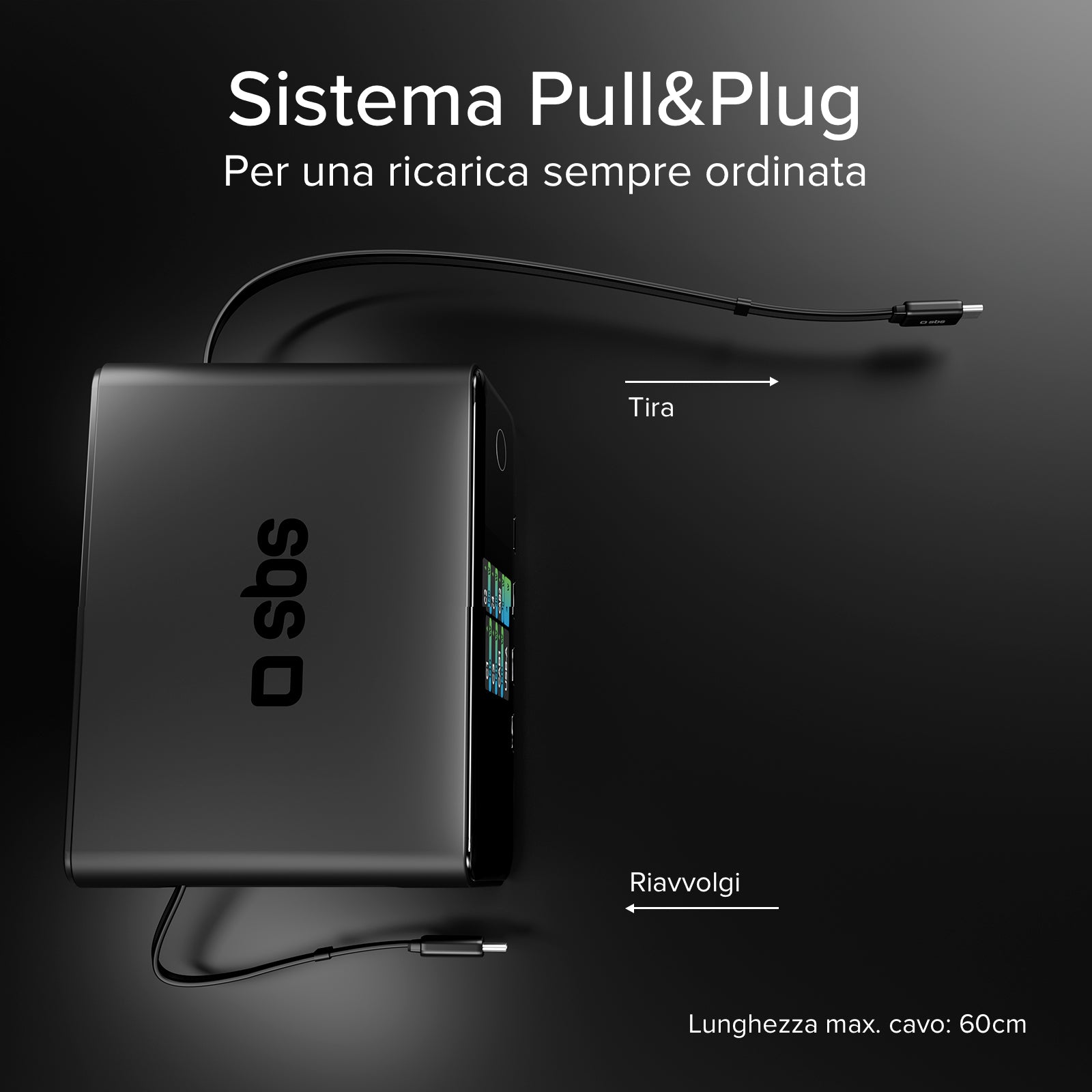 Stazione ricarica 140W con 2 cavi retrattili, 5 porte e display TFT