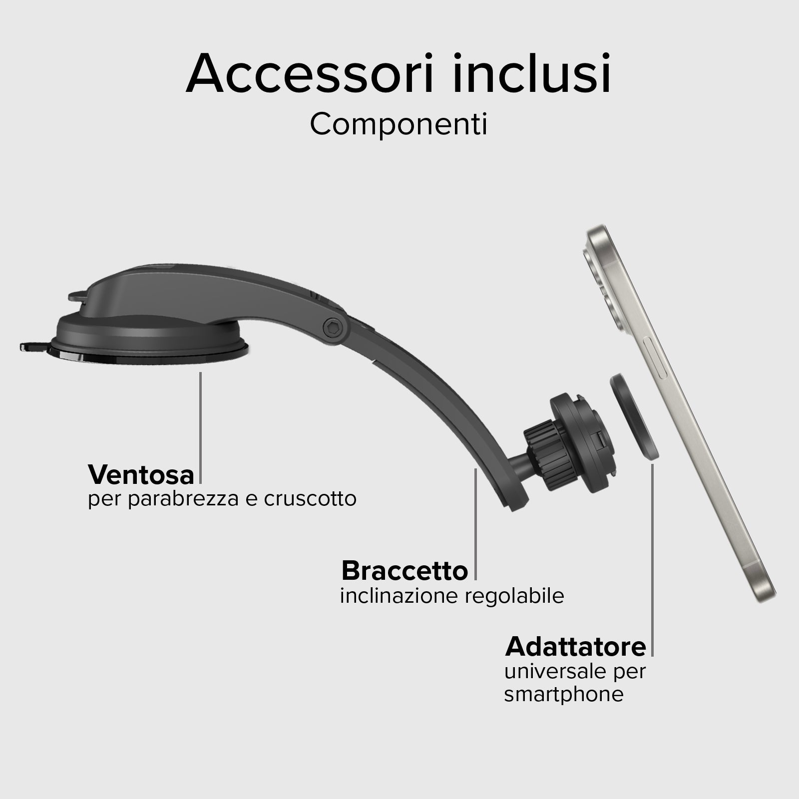 Supporto auto per parabrezza o cruscotto con sistema di bloccaggio LockPro