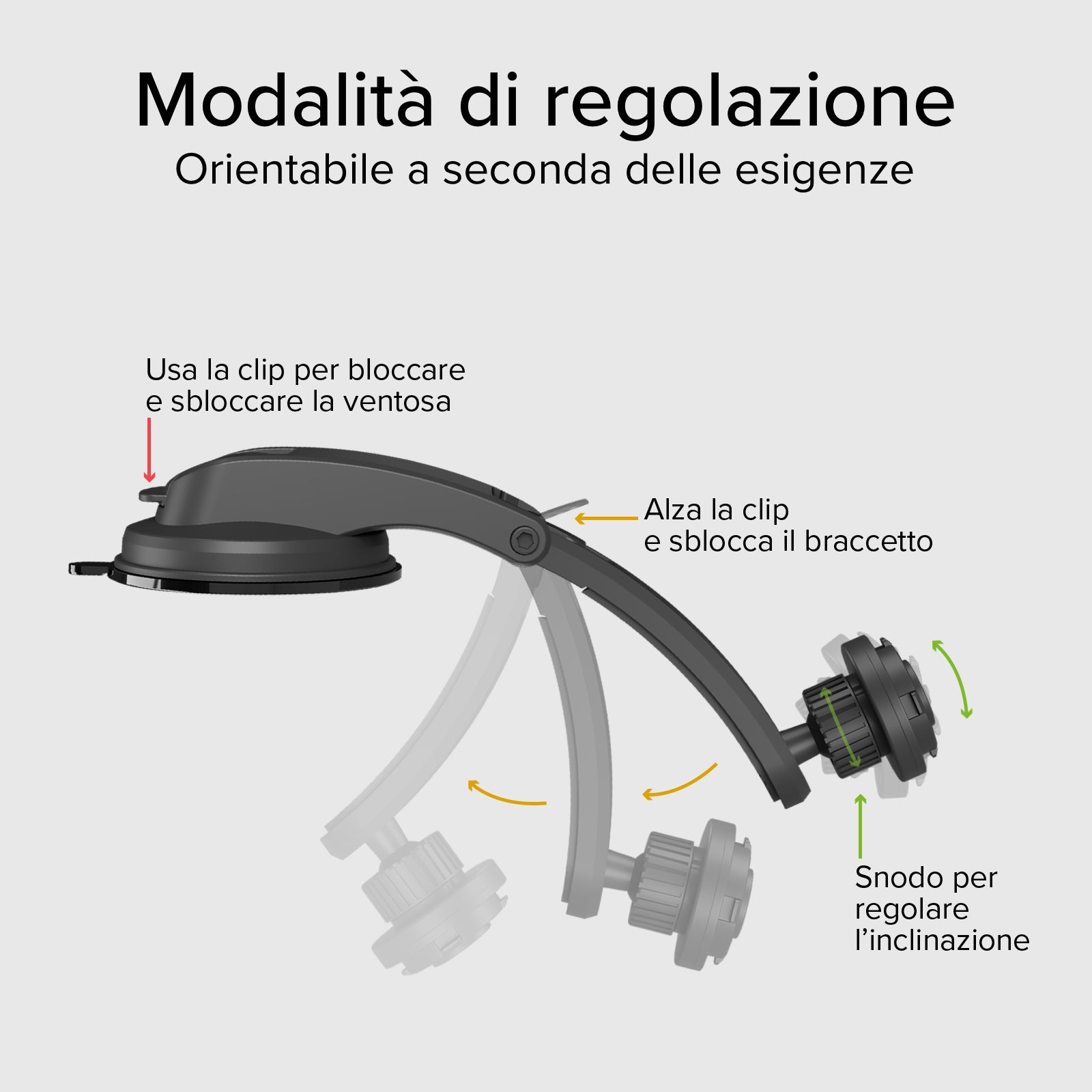 Supporto auto per parabrezza o cruscotto con sistema di bloccaggio LockPro