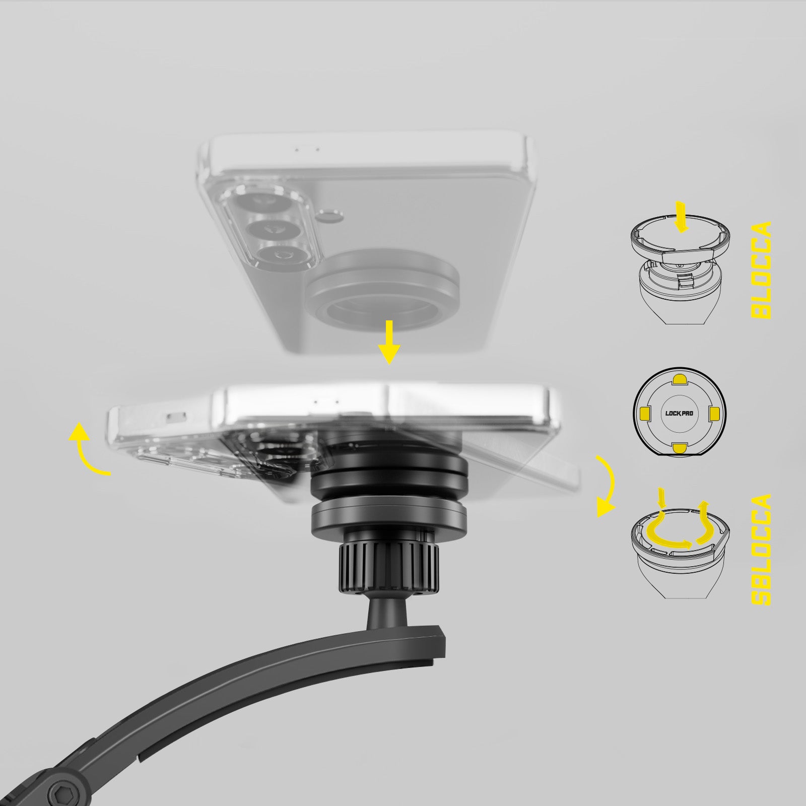 Supporto auto per parabrezza o cruscotto con sistema di bloccaggio LockPro