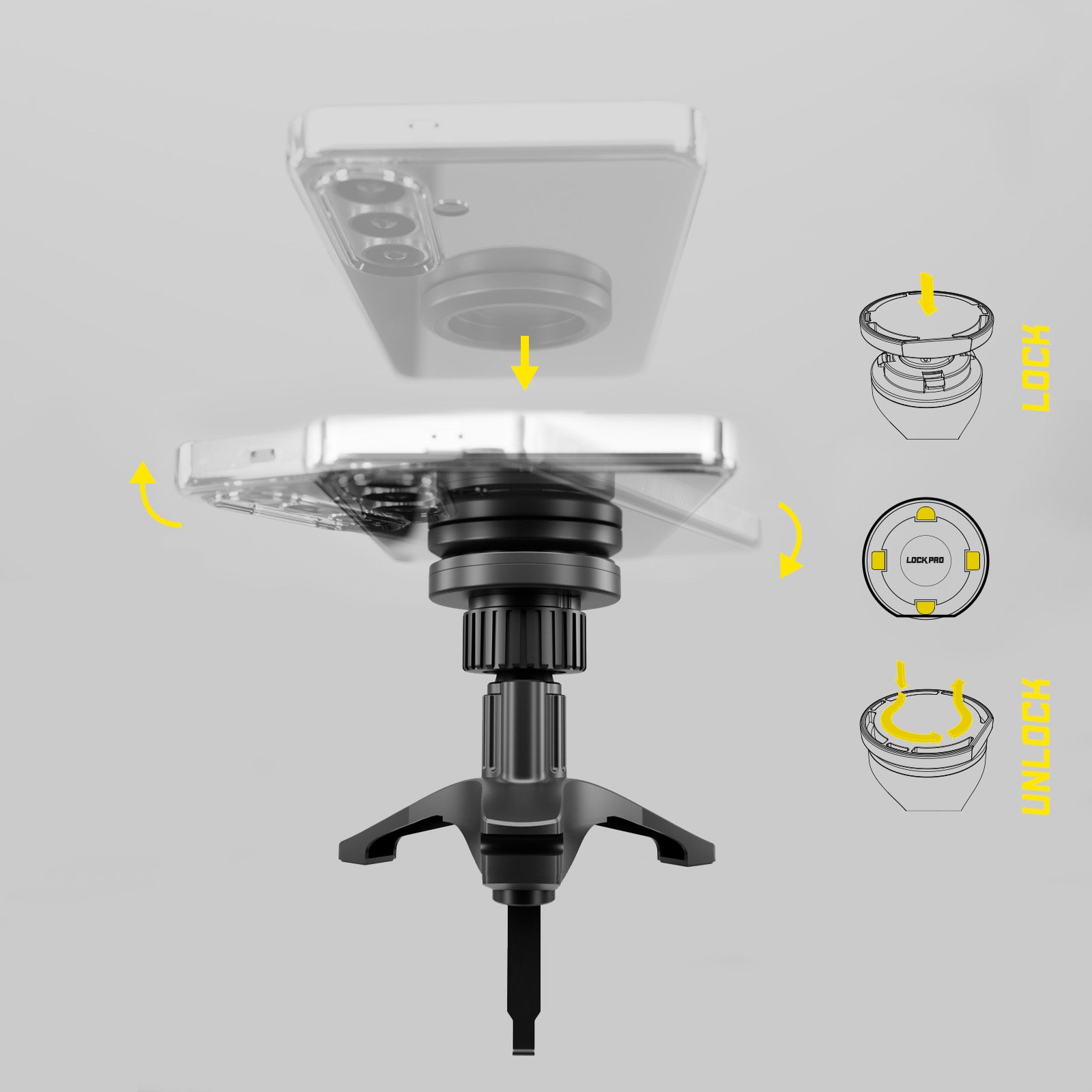 Soporte de coche para rejillas de ventilación con sistema de bloqueo LockPro
