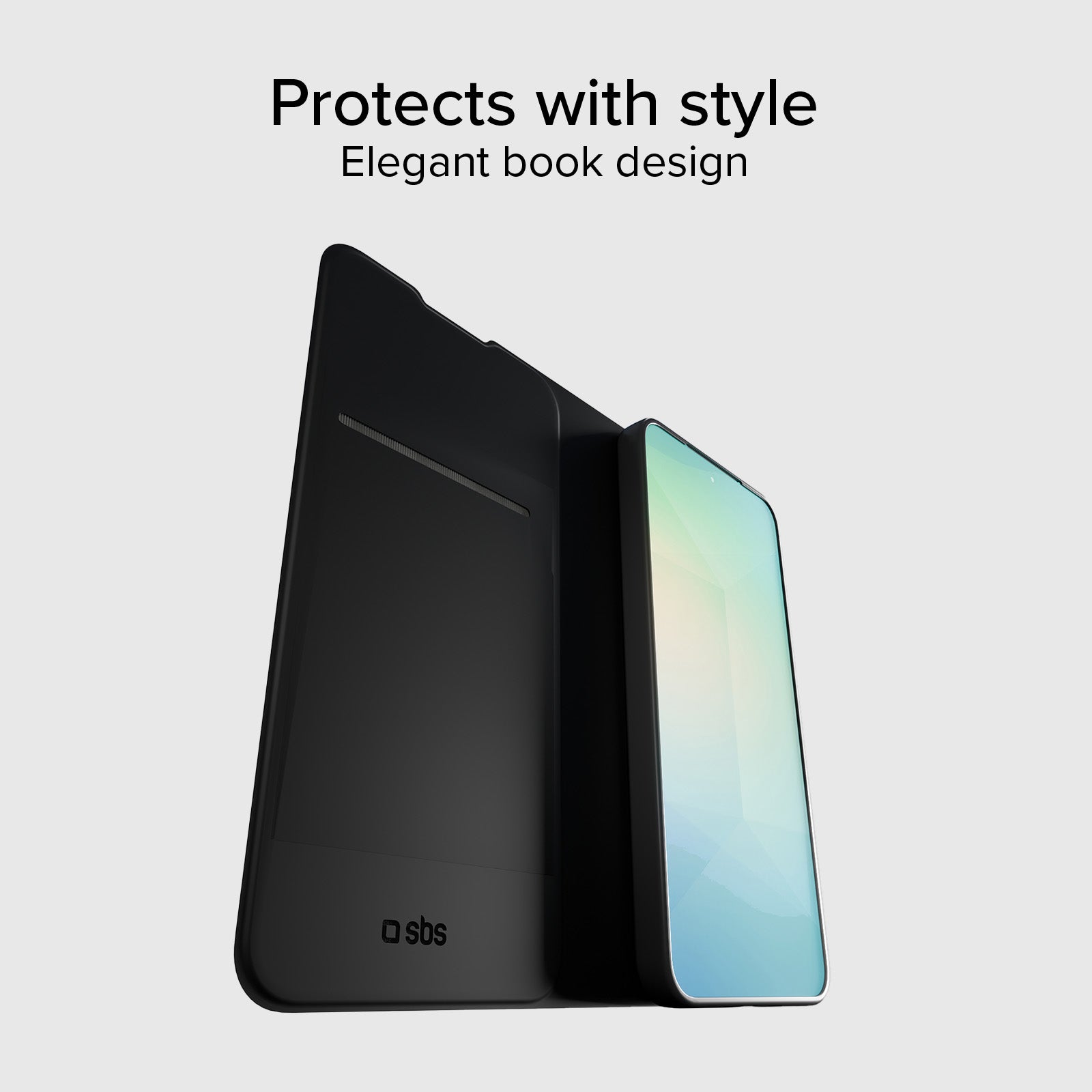 Book-style case with stand support and soft touch surface for Samsung Galaxy S25