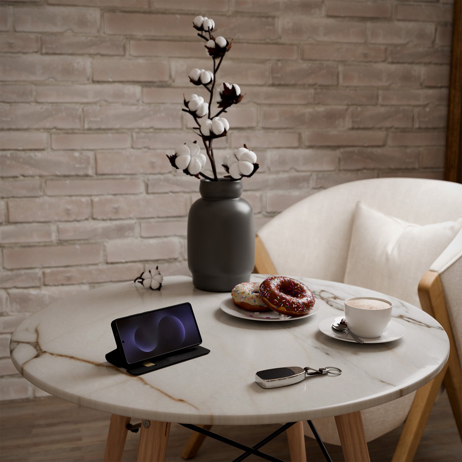 Custodia a libro con supporto stand e superficie soft touch per Samsung S26
