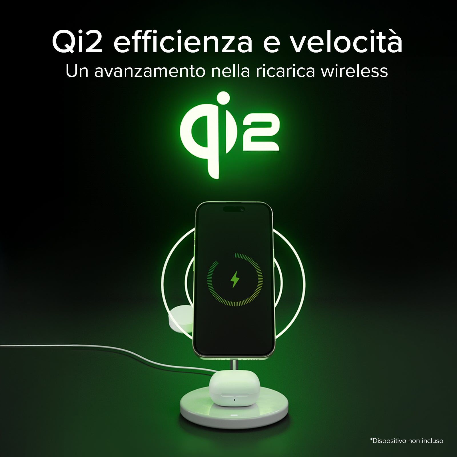 Stazione ricarica wireless Qi2 per cellulari, Apple Watch, auricolari wireless