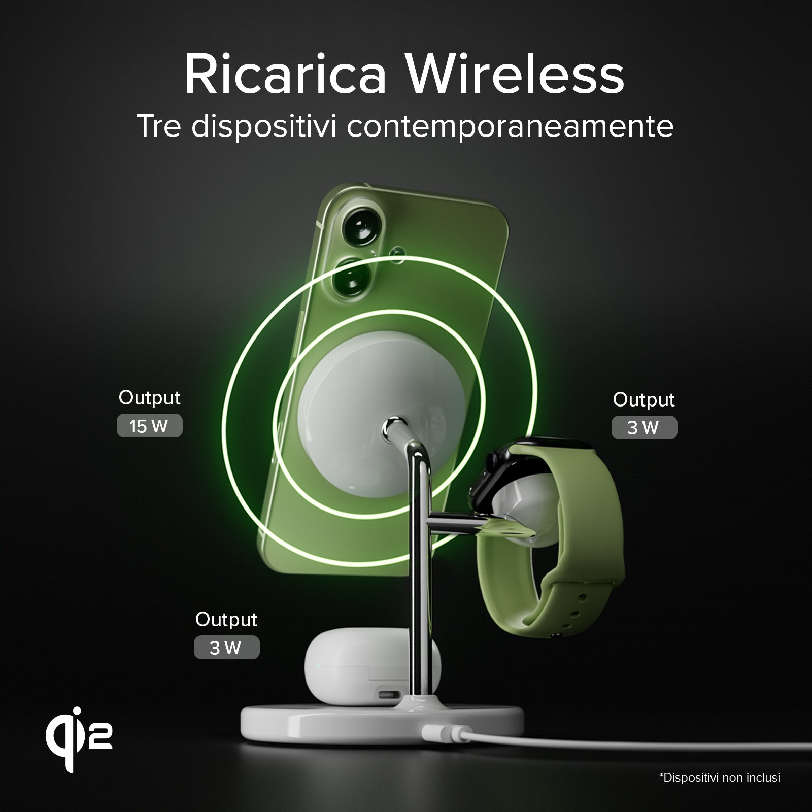 Qi2 3x1 Wireless Charging Station for iPhone 16/15/14/13/12, Android smartphones, Apple Watch and wireless earphones