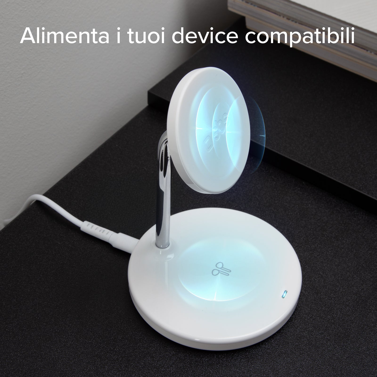 Stazione ricarica wireless 2 in 1 per iPhone, Android, AirPods, auricolari TWS