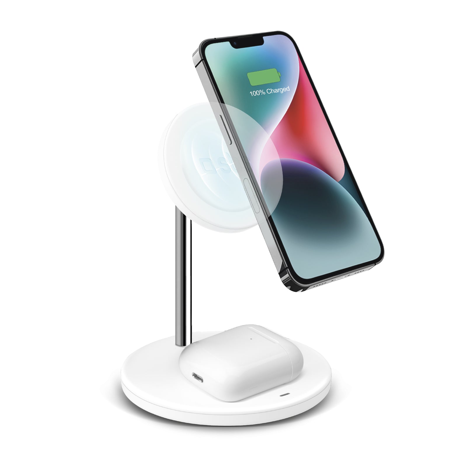 Stazione ricarica wireless 2 in 1 per iPhone, Android, AirPods, auricolari TWS