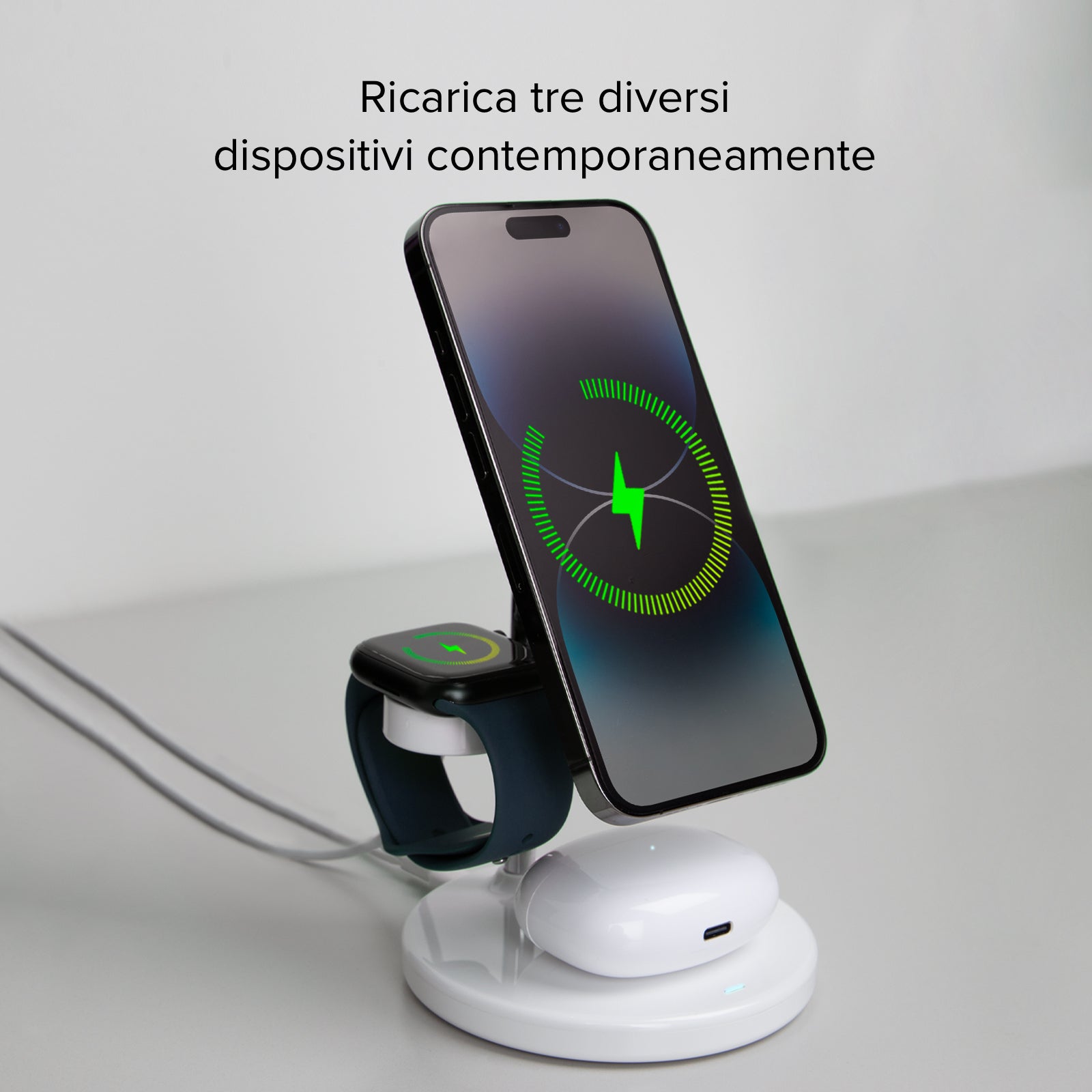 Stazione di ricarica wireless verticale 3 in 1