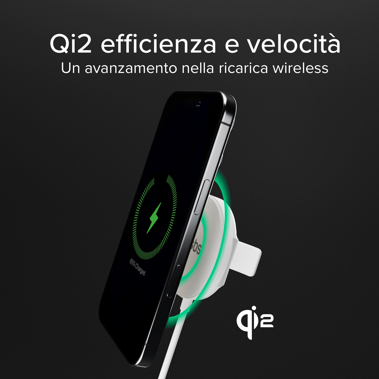 Basetta di ricarica wireless Qi2 compatibile MagSafe 15W con funzione stand