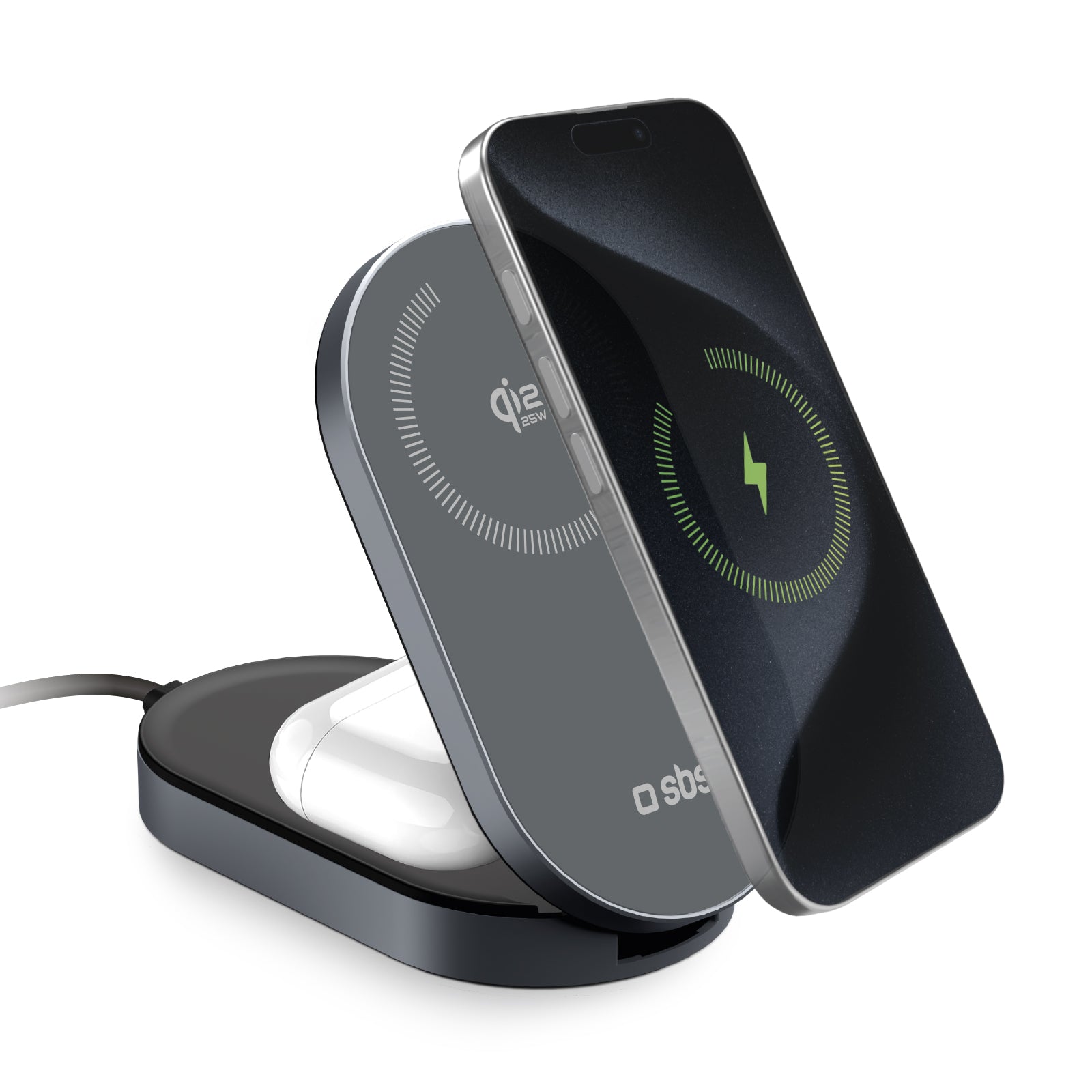 Base ricarica wireless pieghevole 2‑in‑1 Qi2.2 35W
