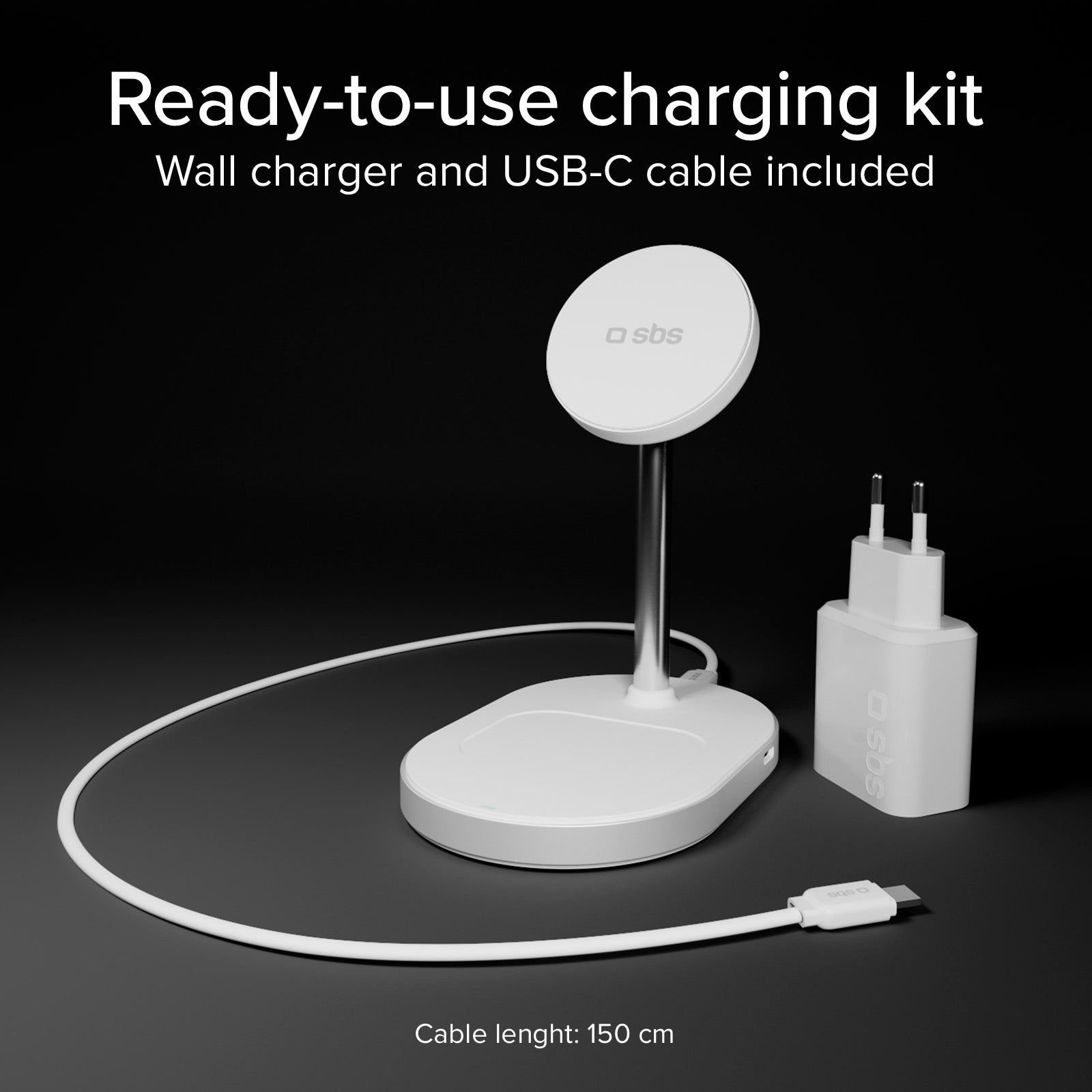 Kit de estación de carga inalámbrica vertical Qi2.2 de 35W con cargador USB-C Power Delivery y cable de 1,5 m