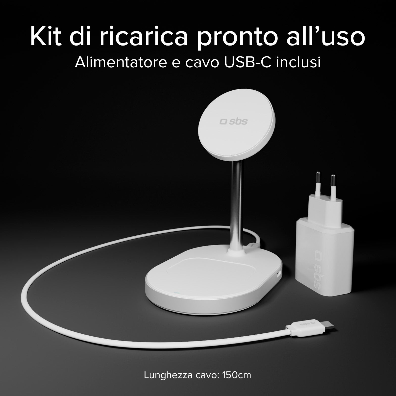 Kit de estación de carga inalámbrica vertical Qi2.2 de 35W con cargador USB-C Power Delivery y cable de 1,5 m