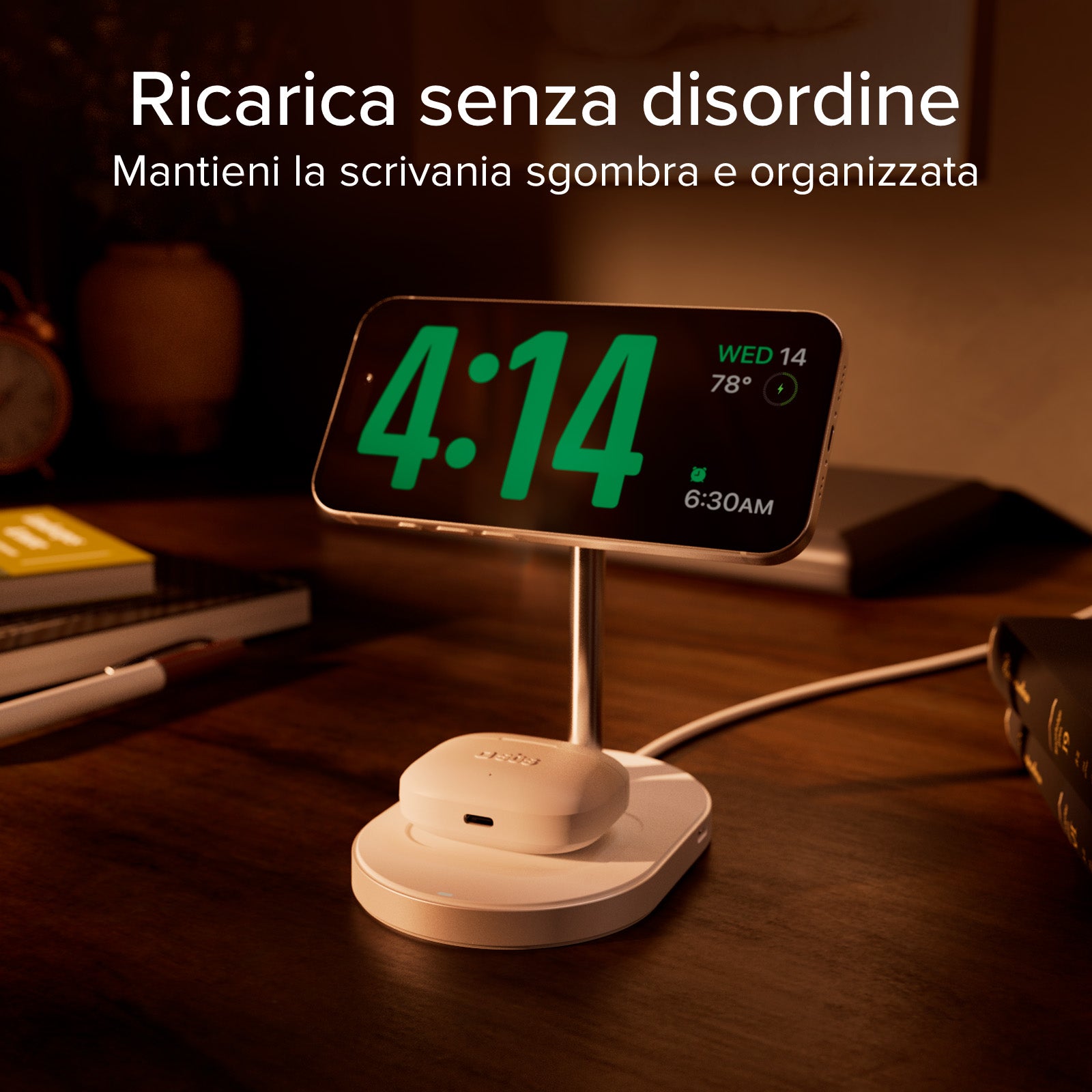 Kit de estación de carga inalámbrica vertical Qi2.2 de 35W con cargador USB-C Power Delivery y cable de 1,5 m