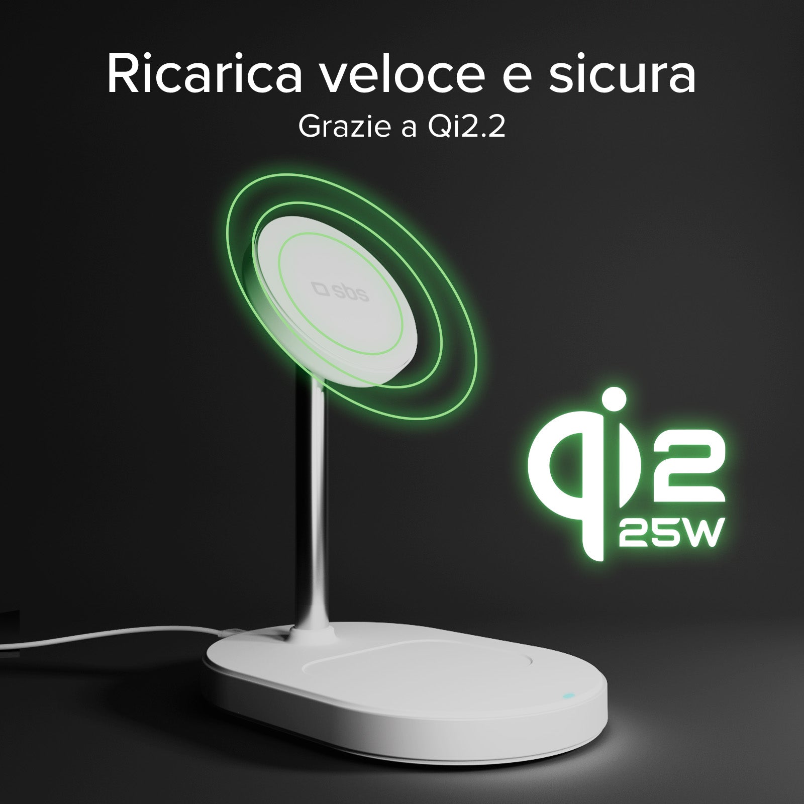 Kit ricarica wireless verticale 35W Qi2.2 con caricatore e cavo 1,5 m
