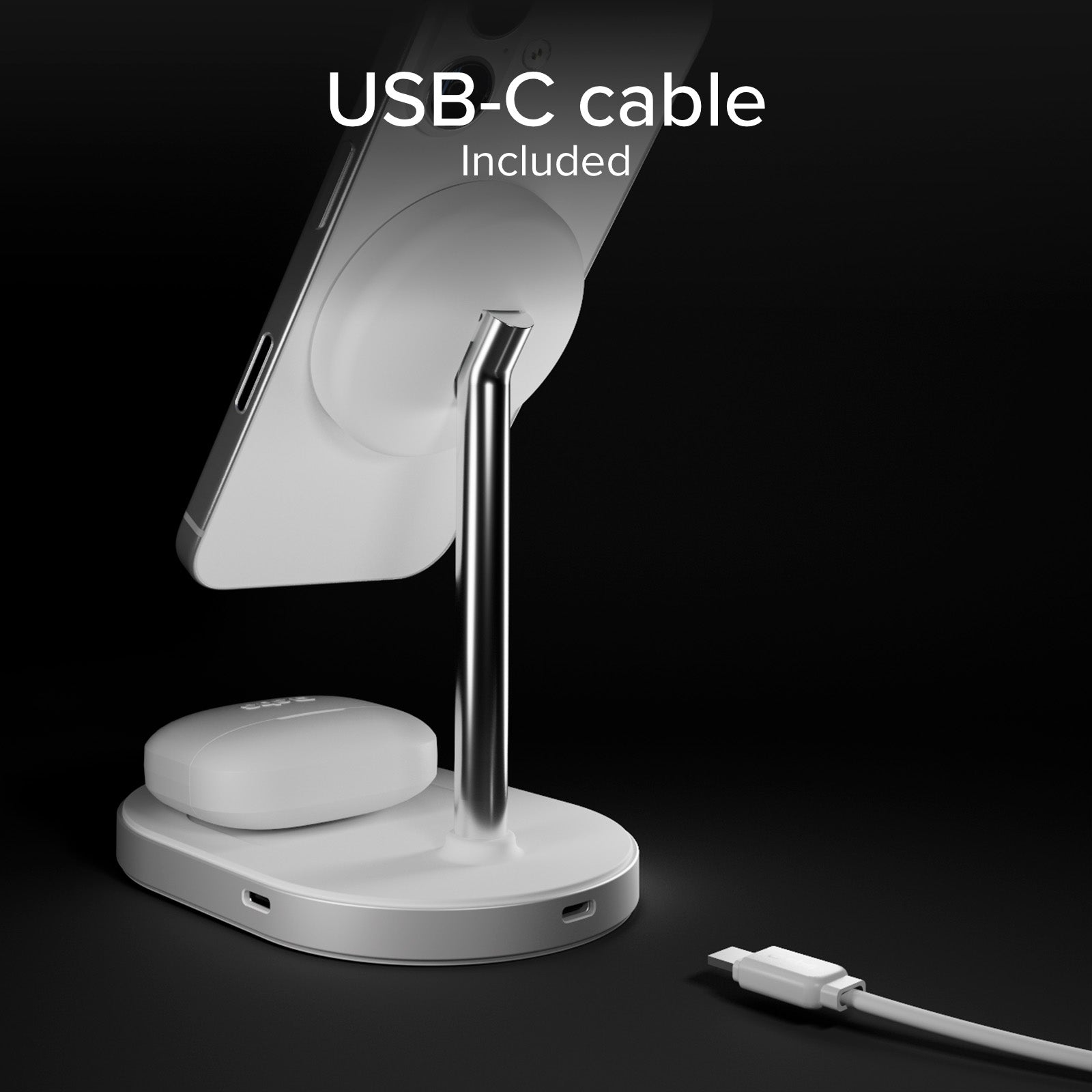Kit de estación de carga inalámbrica vertical Qi2.2 de 35W con cargador USB-C Power Delivery y cable de 1,5 m
