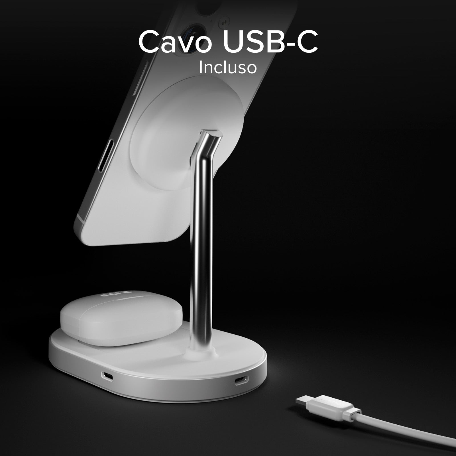 Kit de estación de carga inalámbrica vertical Qi2.2 de 35W con cargador USB-C Power Delivery y cable de 1,5 m