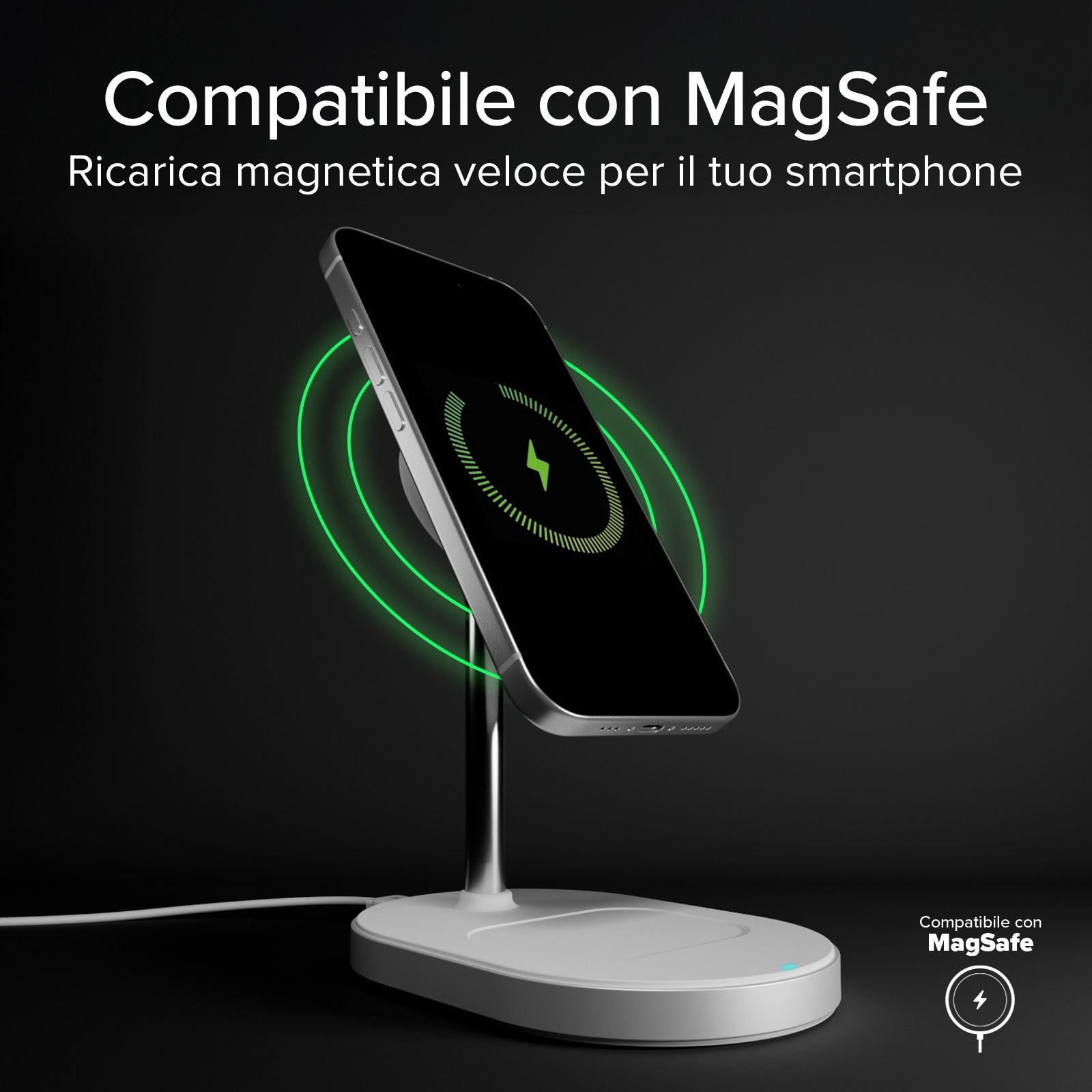 Kit de estación de carga inalámbrica vertical Qi2.2 de 35W con cargador USB-C Power Delivery y cable de 1,5 m