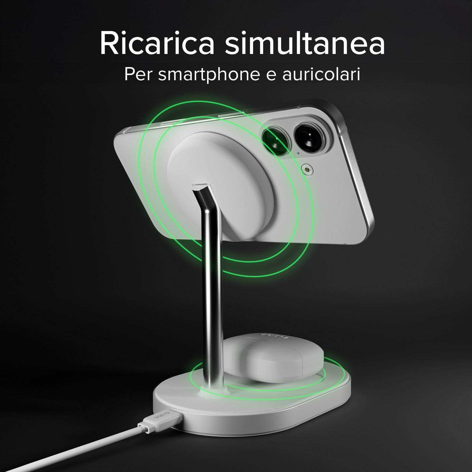 Kit de estación de carga inalámbrica vertical Qi2.2 de 35W con cargador USB-C Power Delivery y cable de 1,5 m