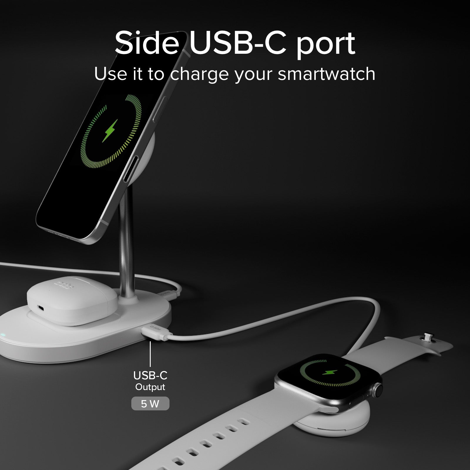 Kit de estación de carga inalámbrica vertical Qi2.2 de 35W con cargador USB-C Power Delivery y cable de 1,5 m