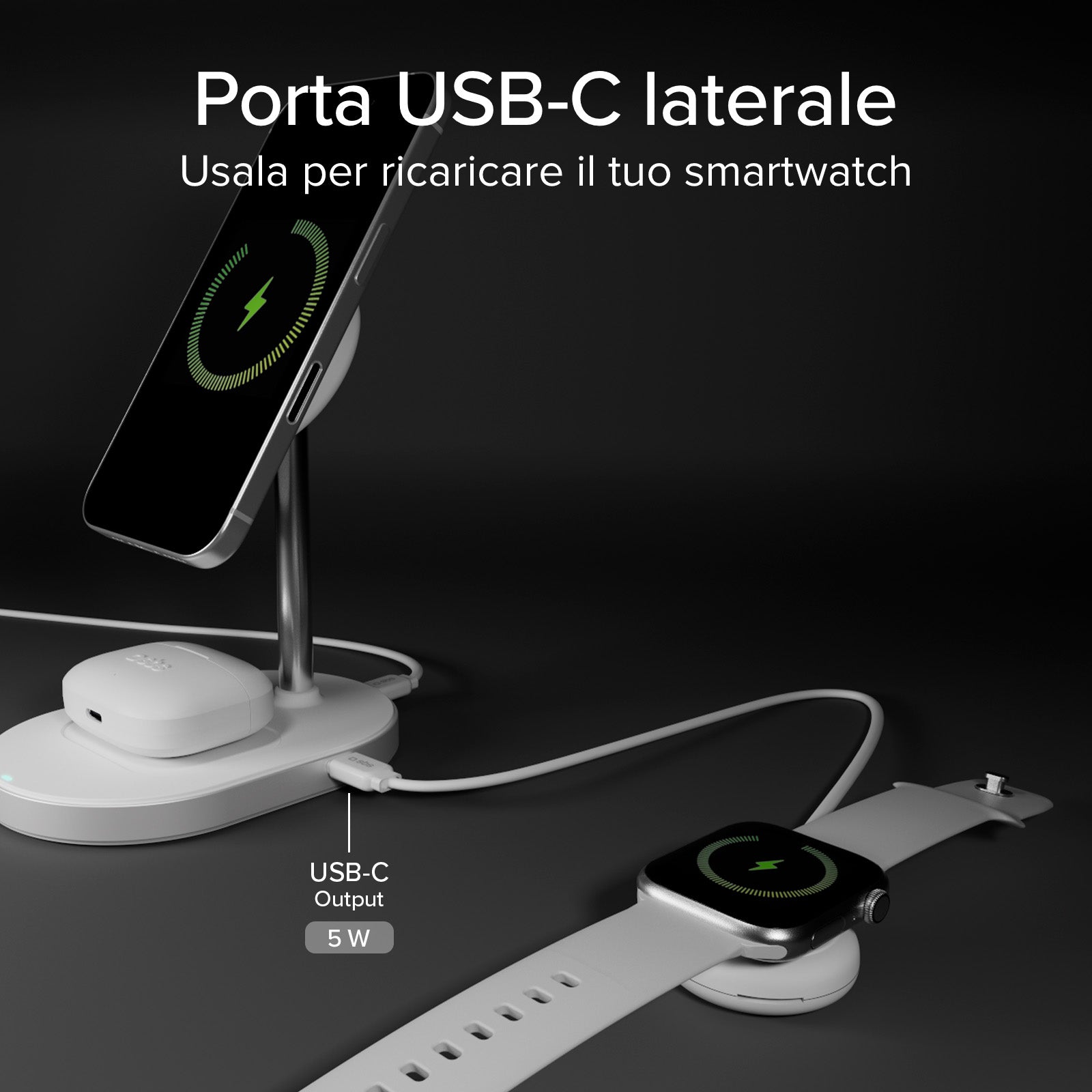 Kit de estación de carga inalámbrica vertical Qi2.2 de 35W con cargador USB-C Power Delivery y cable de 1,5 m