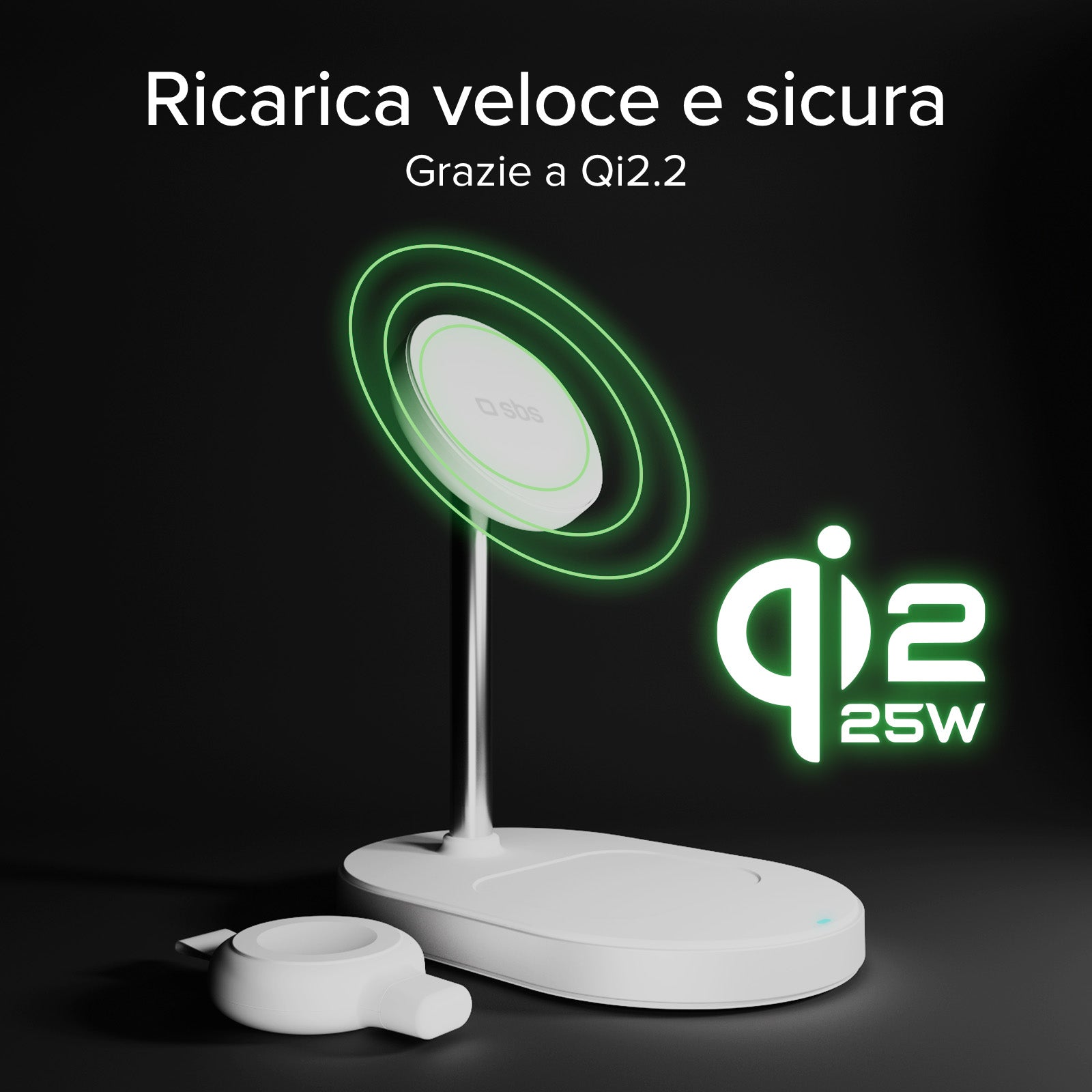 Stazione wireless Qi2.2 per smartphone, auricolari e smartwatch