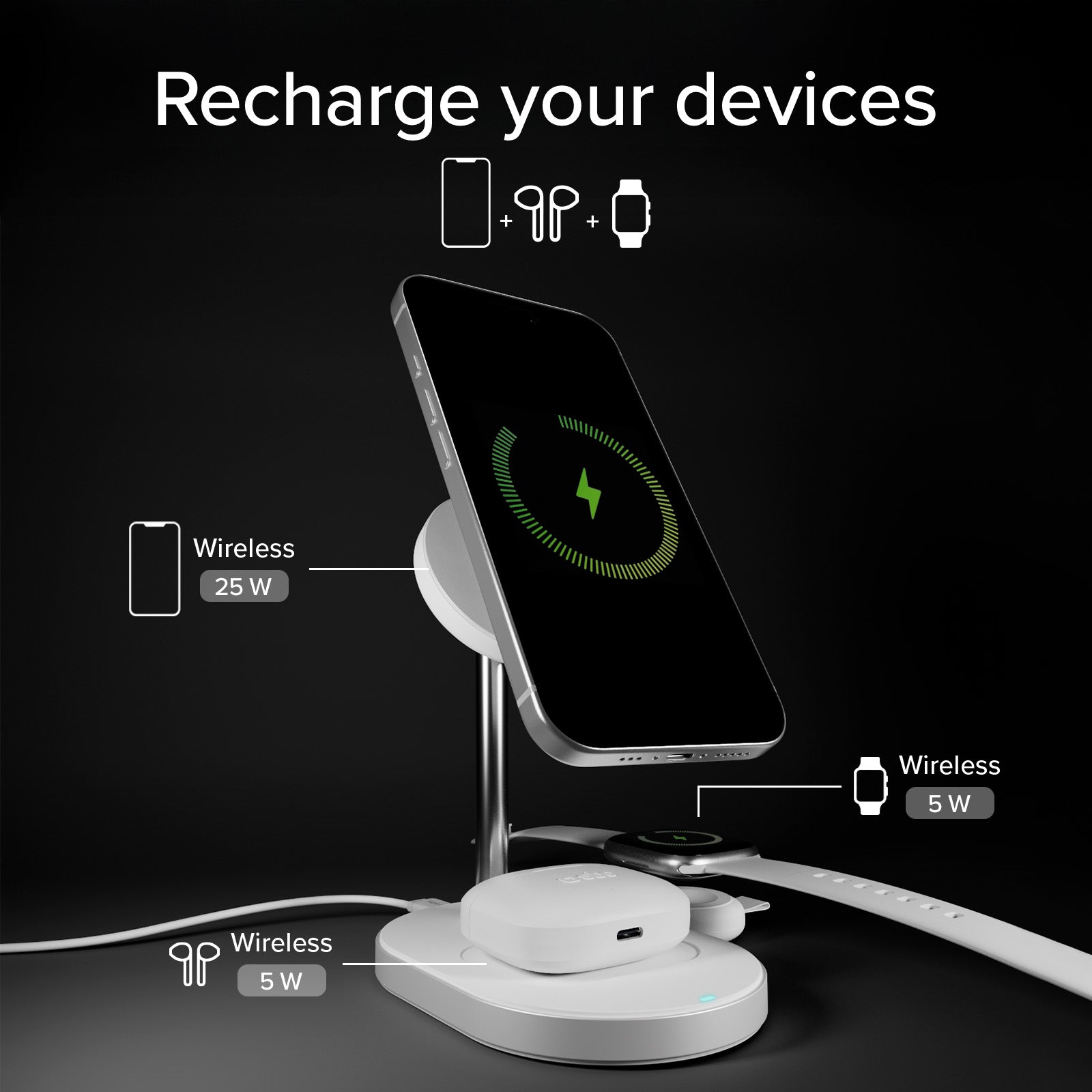 Station de recharge sans fil Qi2.2 pour smartphone et smartwatch