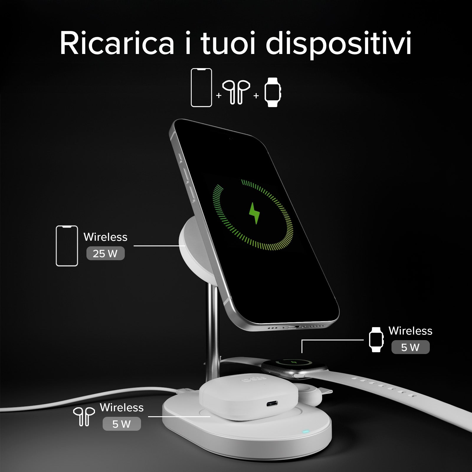 Station de recharge sans fil Qi2.2 pour smartphone et smartwatch